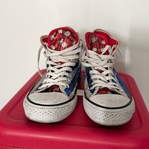 RARE Converse All Star Sequin High Tops - Women’s Sz. 10 -  Stripes & Dots